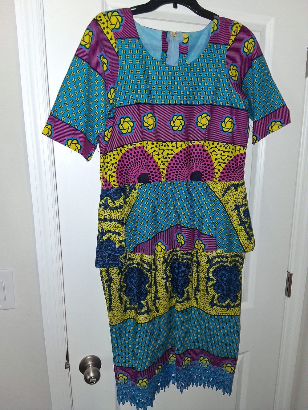 Vibrant Turquoise & Yellow Patterned Women's Dress